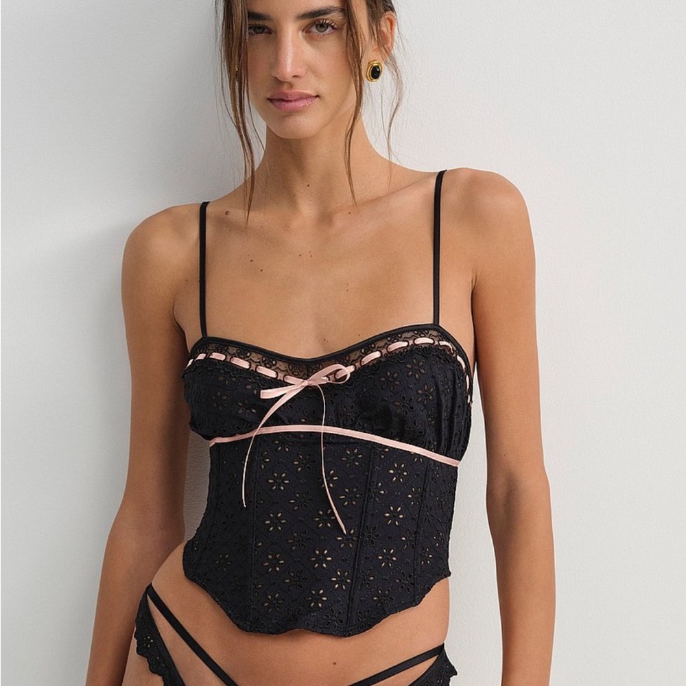 For Love And Lemons Black and Pink Lace Bustier
